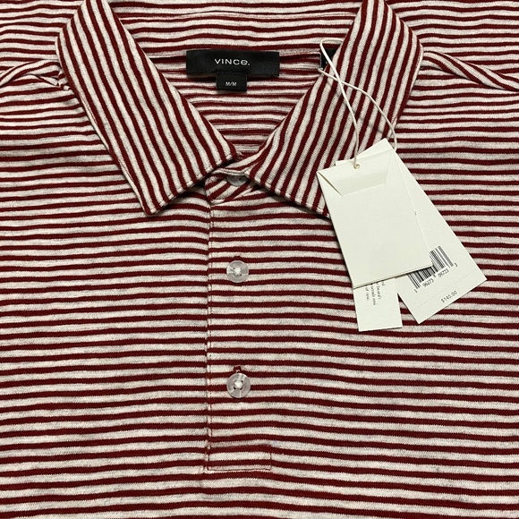 Vince Men's Stripe Slub Cotton Polo Shirt - New - Picture 3 of 5